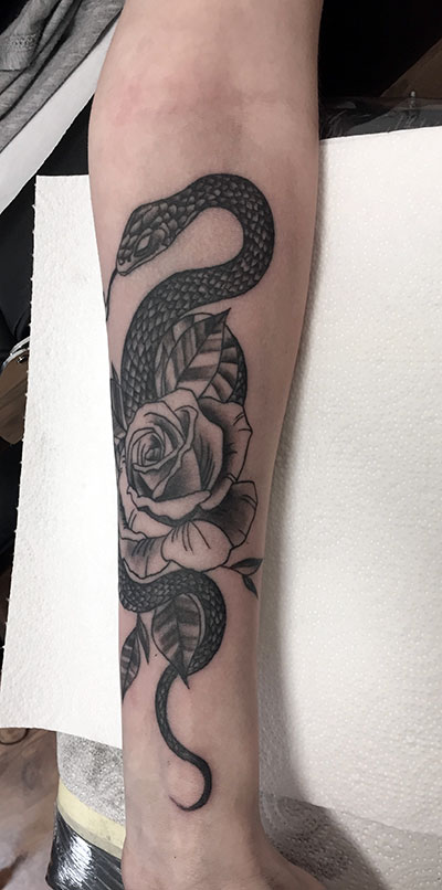 Snake and Rose Tattoo
